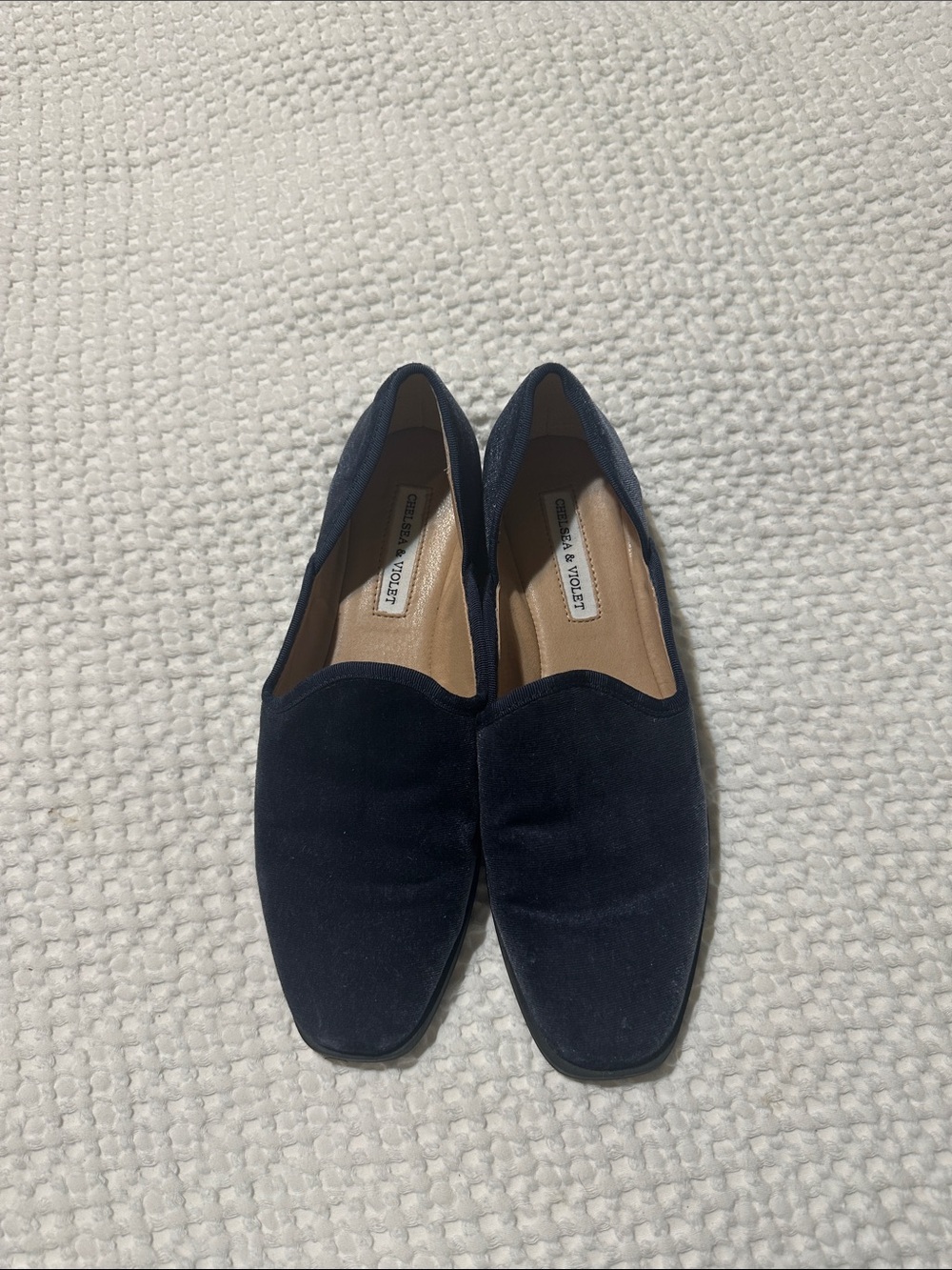 Chelsea & Violet Navy Velvet Slip-On Loafers